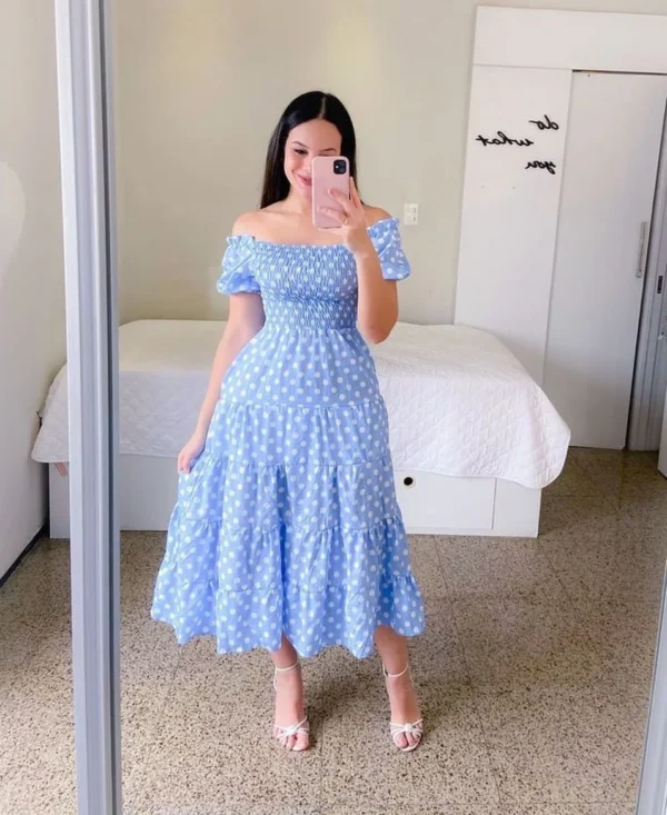 Elegant Women S Off Shoulder Midi Dress 2024 Summer Fashion Dresses High Waist Flower Print Short 4.webp