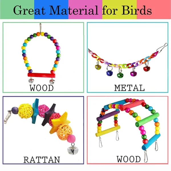 7pcs Pack Wood Parrot Toys Bird Toy Cage Bird Accessories Swing Suspension Bridge Ball Cage Bells 1.webp