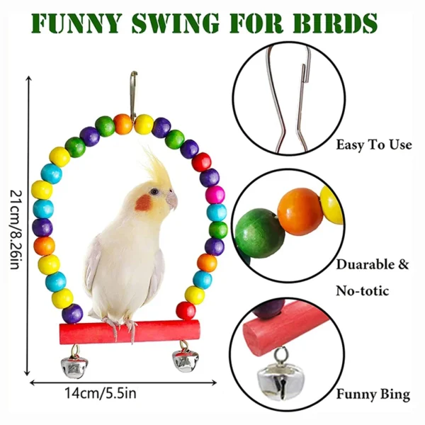 7pcs Pack Wood Parrot Toys Bird Toy Cage Bird Accessories Swing Suspension Bridge Ball Cage Bells 2.webp